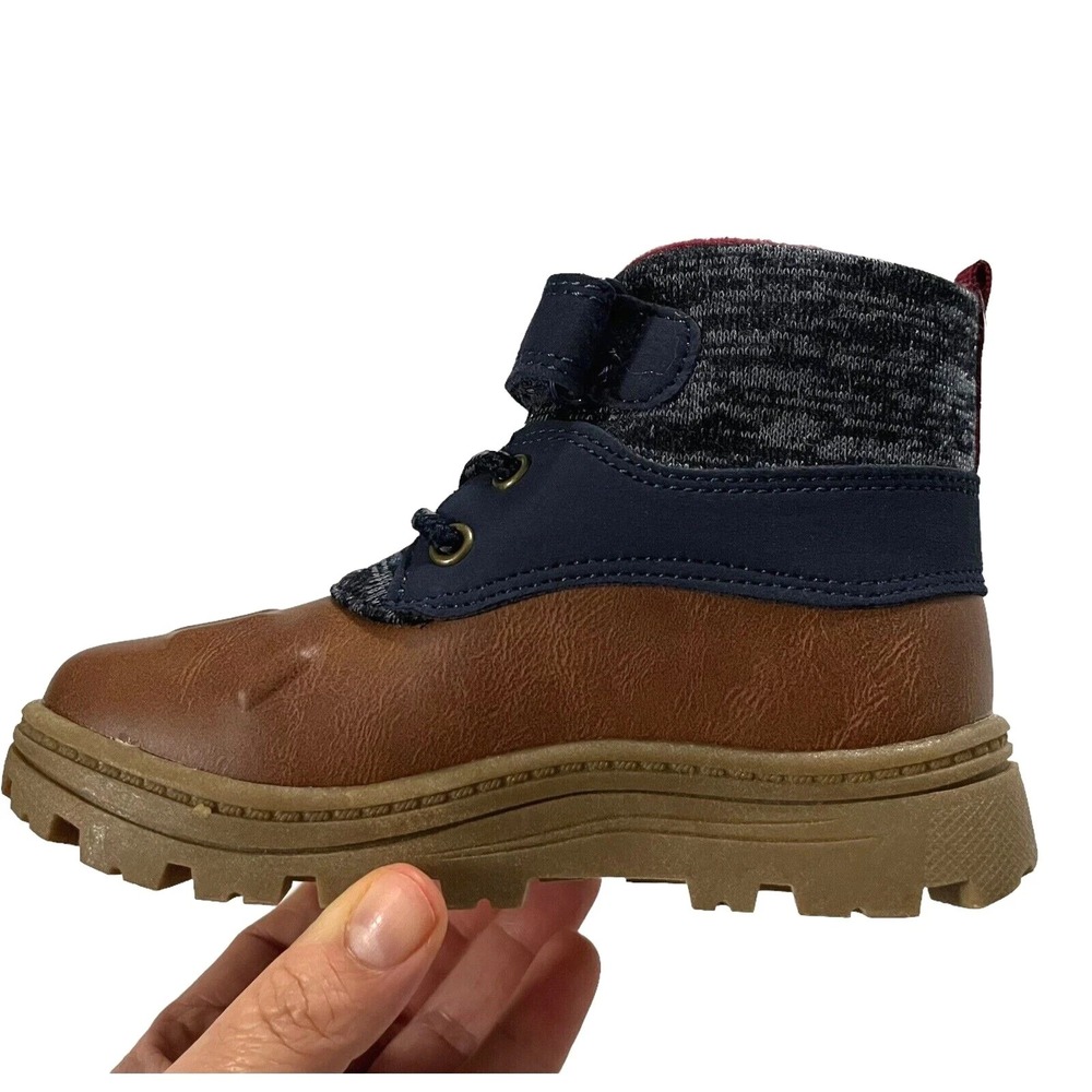 Carters Little Boys Slip-on Duck Boots Size 12 Brown-Navy Blue Mid Top Shoes - Picture 3 of 13